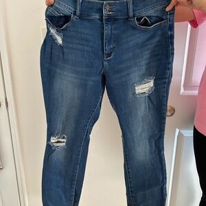 New York & Company High Rise Distressed Blue Jeans